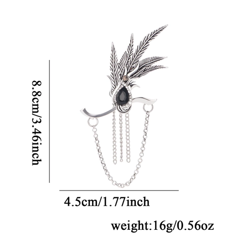 Vintage Zinklegierung Feder Quaste Brosche Pin Für Damen Herren Retro Strass Wassertropfen Kette Korsage Schmuck Mode Accessoire