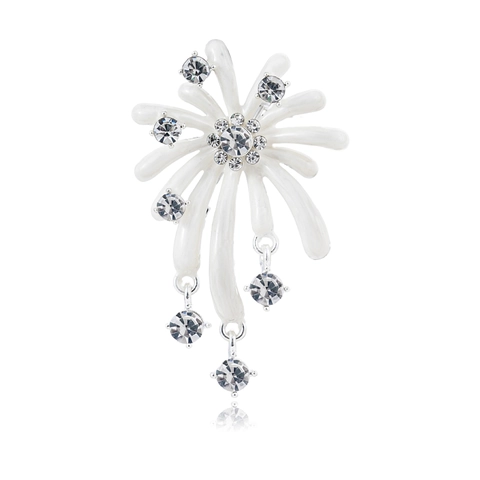 Elegante Weiße Emaille Feuerwerk Brosche Für Damen Zinklegierung Strass Blume Korsage Mode Anhänger Brosche Schmuck Geschenk