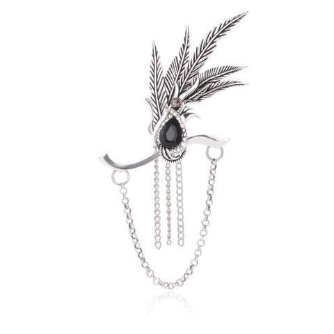 Vintage Zinklegierung Feder Quaste Brosche Pin Für Damen Herren Retro Strass Wassertropfen Kette Korsage Schmuck Mode Accessoire