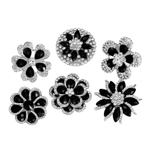 Vintage Legierung Schwarze Blume Brosche Für Damen Strass Eingelegt Floral Reversnadel Elegant Kleid Zubehör Schmuck Geschenk