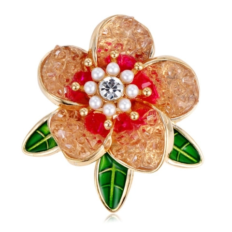 Broche De Peonía Elegante De Aleación Con Perla Artificial Y Diamantes De Imitación Estilo Coreano Esmalte Floral Mujer