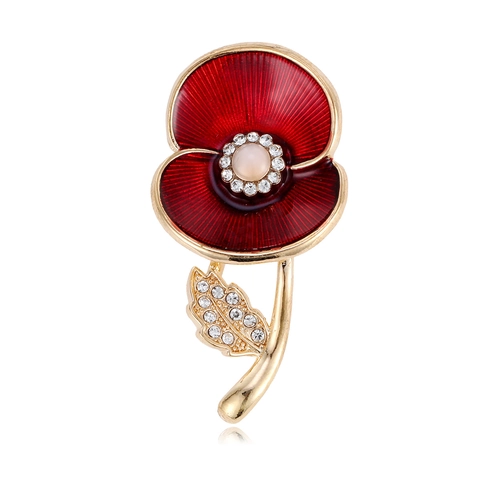 Broche Vintage de Esmalte Amapola Roja Con Strass y Perla Artificial de Imitación Aleación Alfiler Floral para Mujer Joyería Conmemorativa