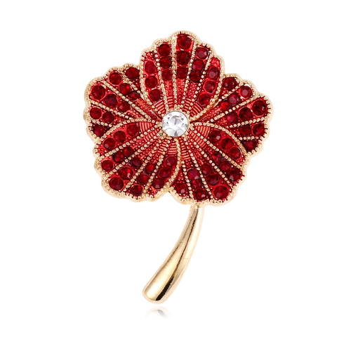 Vintage Alloy Red Rhinestone Poppy Flower Brooch Pin For Women Men Remembrance Day Enamel Drip Oil Corsage Jewelry Gift