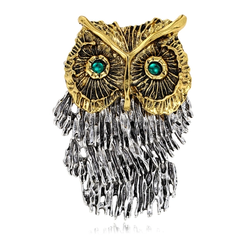 Spilla a Forma di Gufo Vintage in Lega con Strass Tono Oro e Argento Moda Occidentale Gioielli per Uomo e Donna