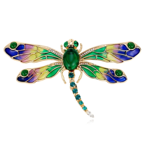 Lussuosa Spilla Libellula Colorata in Smalto per Donna Placcata Oro Lega Strass Insetto Spilla per Abito Cappotto Gioielli Regalo