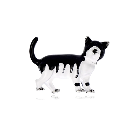 Broche de Gato de Esmalte de Moda para Mujeres Hombres Aleación Diamantes de Imitación Animal Caminando Pin para Traje Joyería