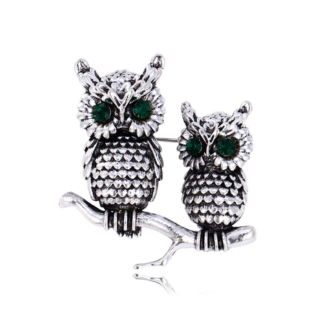 Vintage Legering Strass Uil Brosche Voor Dames Antiek Goud Zilver Dier Vogel Boomtak Decoratieve Kleding Speld Sieraden