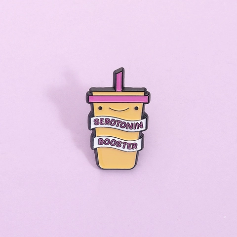 Cute Cartoon Drink Cup Enamel Pin Serotonin Booster Smile Face Zinc Alloy Brooch Badge For Clothing Bags Backpack Jewelry Gift