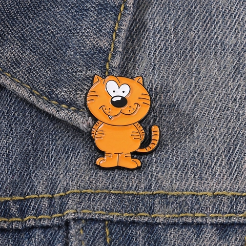 Cartoon Orange Katze Emaille Brosche Legierung Tier Reversnadel Abzeichen Für Kleidung Taschen Süße Tiger Muster Schmuck Geschenk