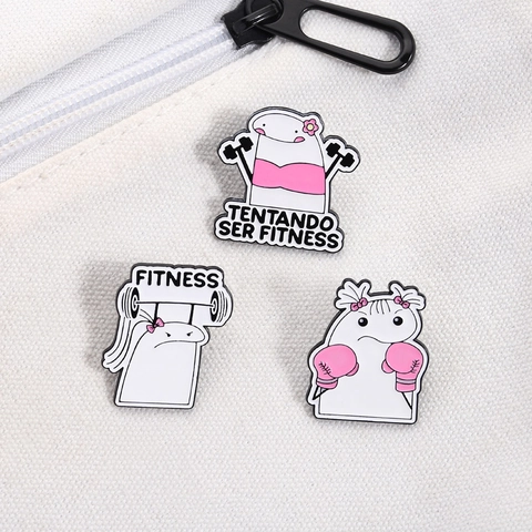 Cute Flork Cartoon Fitness Enamel Brooch Funny Dumbbell Boxing Weightlifting Alloy Badge For Backpack Clothes Decor