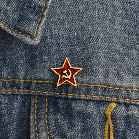 Retro Soviet Union Hammer And Sickle Red Star Brooch Alloy Communism Emblem Badge For Clothing Decoration Lapel Pin Jewelry