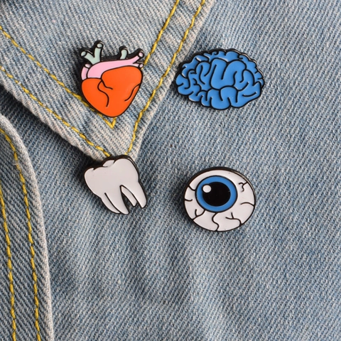Kreative Anatomie Organ Emaille Brosche Set Gehirn Herz Augapfel Zahn Legierung Reversnadeln Für Ärzte Medizinstudenten Schmuck