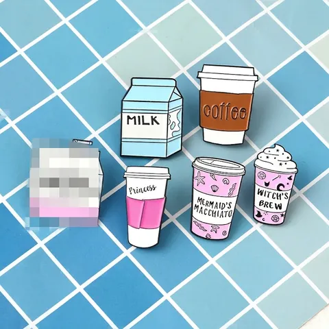 Spilla in Smalto per Bevande a Cartoni Animati in Lega Latte Caffè Tazza Distintivo per Vestiti Zaino Accessori Donna Bambini Gioielli