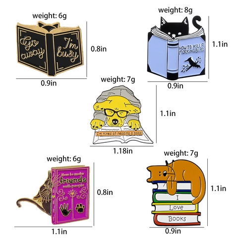 Süße Cartoon Katze Hund Lesen Buch Emaille Brosche Pin Legierung Tier Revers Abzeichen Für Studenten Rucksack Kleidung Schmuck