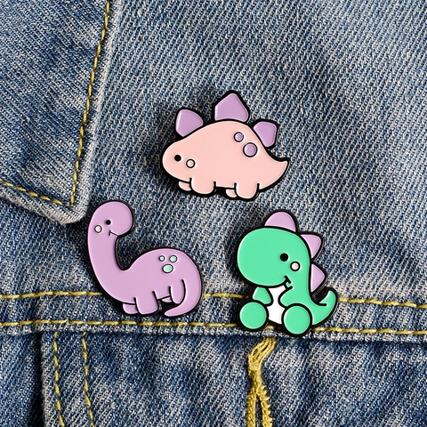 Schattige Cartoon Dinosauriër Emaille Broche Pin Set Legering Vergulde Dier Badge Voor Rugzak Denim Shirt Student Mode Sieraden