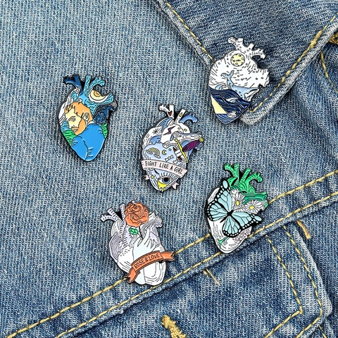 Kreative Legierung Emaille Anatomische Herz Brosche Van Gogh Sternennacht Rose Schmetterling Wal Kunst Reversnadel Schmuck Geschenk