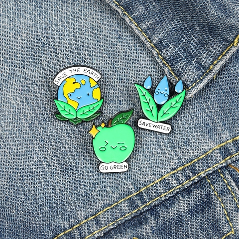 Spilla in Smalto Save The Earth Water Go Green Tema Ambientale Cartone Animato Lega Spilla Distintivo Per Vestiti Borse Unisex