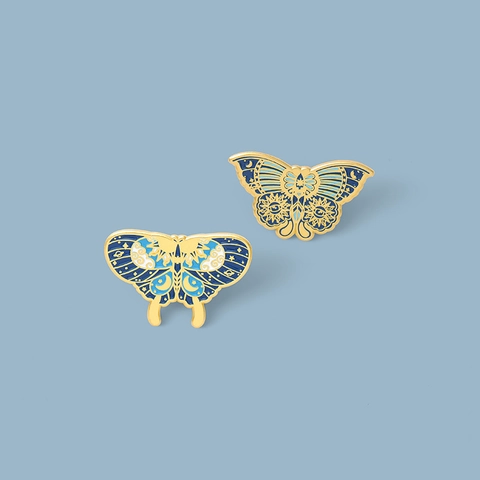 Spilla in Smalto a Forma di Farfalla Celeste Vintage in Lega Con Motivo Astrologico Sole Luna Stelle Regalo Per Donna Accessorio