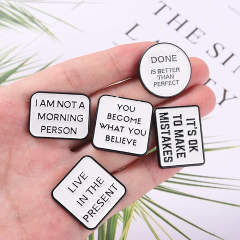 Minimalist Alloy Enamel Pin Brooch For Women Men Inspirational English Letter Print Badge For Backpack Clothes Accessory