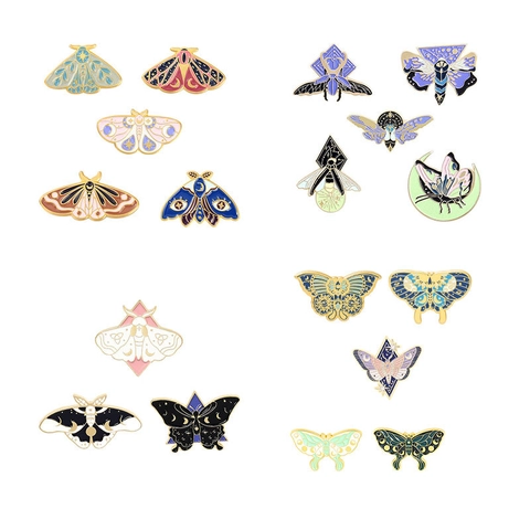 Vintage Alloy Enamel Butterfly Moth Brooch Pin Luminous Celestial Moon Star Design Mystical Jewelry Badge For Women Gifts