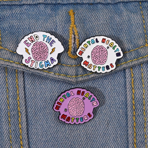 Alloy Enamel Mental Health Matters Brooch Pin End The Stigma Pink Brain Lapel Badge For Clothes Backpack Accessory Gift