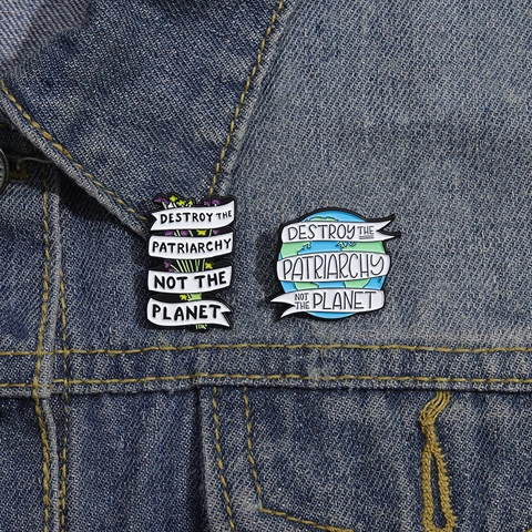 Feminist Eco-Friendly Enamel Brooch Alloy Slogan Pin Destroy The Patriarchy Not The Planet Earth Floral Badge For Bag Clothing Decor