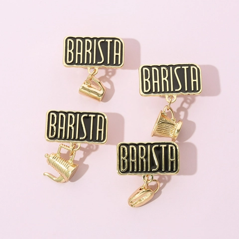Barista Coffee Theme Alloy Enamel Brooch Badge Coffee Bean Cup Pot Shape Creative Metal Lapel Pin Jewelry Gift Accessories