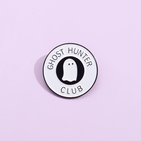 Broche de Esmalte Creativo Ghost Hunter Club Aleación Redonda Insignia de Fantasma Blanco Para Halloween Mochila Ropa Joyería