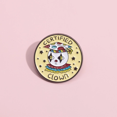Cartoon Certified Clown Alloy Enamel Pin Badge Funny Whimsical Character Brooch For Graduation Bags Clothing Jewelry Gift