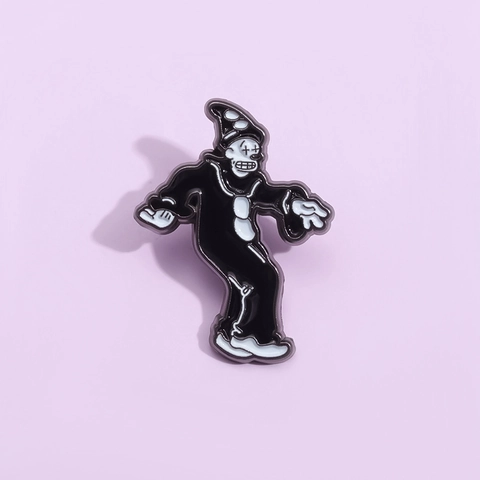 Vintage Black White Circus Clown Enamel Pin Alloy Brooch Cute Retro Cartoon Badge Accessory For Clothes Bags Jewelry Gift
