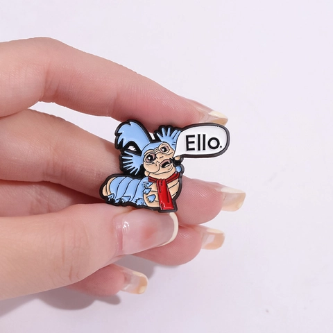 Cartoon Blue Caterpillar Enamel Pin With Red Scarf Dialogue Box Alloy Badge Individual Versatile Clothing Brooch Jewelry