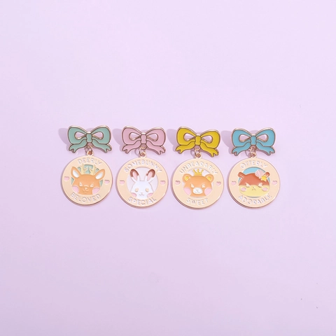 Cute Cartoon Animal Enamel Pin Set Alloy Bowknot Brooch Bunny Bear Deer Otter Metal Badge For Backpack Clothes Decor