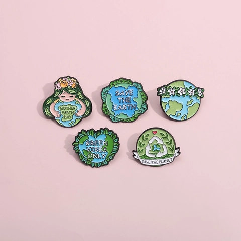 Lot de Broches en Émail Série Jour De La Terre Dessin Animé Save The Earth Mother Earth Day Badge en Alliage Accessoires de Broche Écologiques