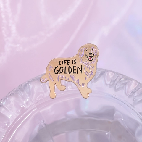 Kreative Legierung Golden Retriever Hund Emaille Brosche Abzeichen Life Is Golden Buchstabe Anstecknadel Für Hundeliebhaber Schmuck