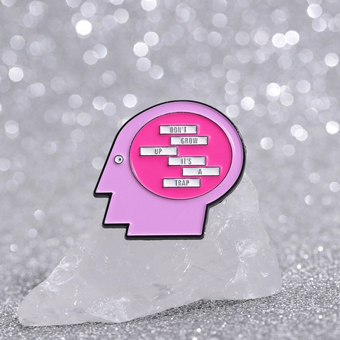 Don't Grow Up It's A Trap Enamel Pin Pink Silhouette Brain Head Brooch Funny Slogan Lapel Pin Alloy Badge For Clothing Accessory