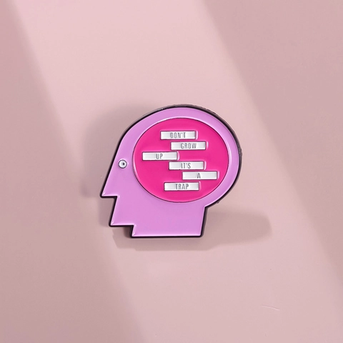 Don't Grow Up It's A Trap Enamel Pin Pink Silhouette Brain Head Brooch Funny Slogan Lapel Pin Alloy Badge For Clothing Accessory