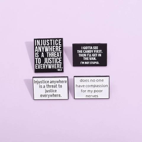 Minimalist Alloy Quote Enamel Brooch Black White Letter Pin Creative English Phrase Badge For Backpack Jackets Women Men Jewelry