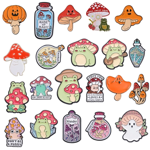 Cartoon Mushroom Enamel Pin Set Cute Frog Ghost Plant Alloy Brooch For Backpack Clothing Accessories Enamel Lapel Badge