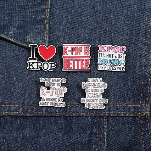 K-Pop Theme Metal Enamel Brooch Zinc Alloy Cute Letter Heart Badge Pin For Clothing Backpack Accessory Women Men Jewelry