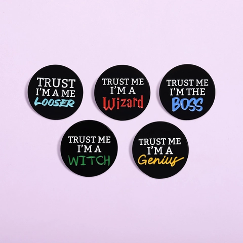 Creative English Slogan Alloy Brooch Set Funny Quote Wizard Boss Witch Genius Looser Lacquered Metal Badge Pin Jewelry For Clothing Decoration