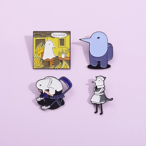 Ensemble de Broches en Émail Oiseau de Dessin Animé Drôle Badge en Alliage Meme Bijoux Anime pour Vêtements Sac à Dos Unisexe