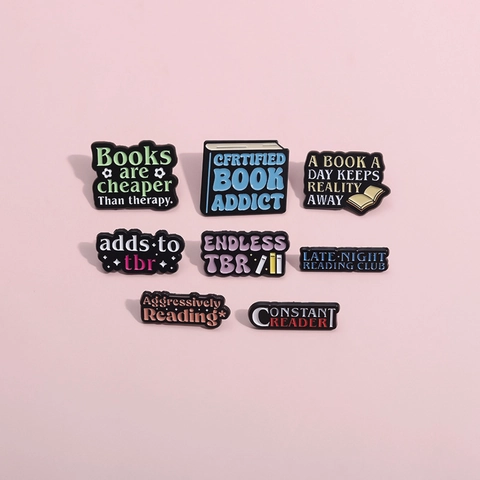 Cartoon Book Lover Enamel Pin Alloy Brooch With Inspirational Quotes Motivational Letter Badge For Backpack Clothes Reader Jewelry Gift