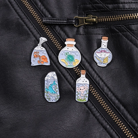 Schattige Zeeleven Emaille Pin Collectie Cartoon Schildpad Clownvis In Fles Legering Broche Voor Kleding Tassen Accessoire