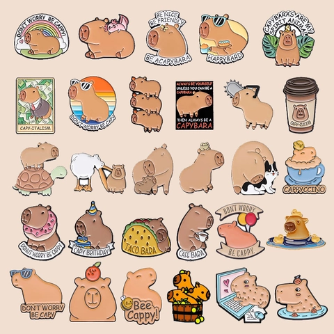 Cute Cartoon Capybara Enamel Pin Brooch Animal Badge For Backpack Clothing Decoration Zinc Alloy Lacquered Pins For Women Men