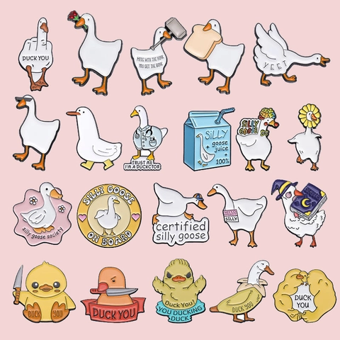 Broche de Esmalte de Ganso y Pato de Dibujos Animados Creativos Divertido Meme Animal Aleación Broche Lindo Silly Goose Insignia Joyería Regalo Para Bolsa Ropa