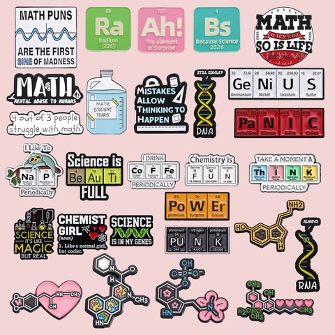 Creatieve Wetenschap Experiment Emaille Pins Set Gepersonaliseerde Cartoon Chemie Wiskunde Biologie Metalen Badge Voor Student Leraar Cadeau