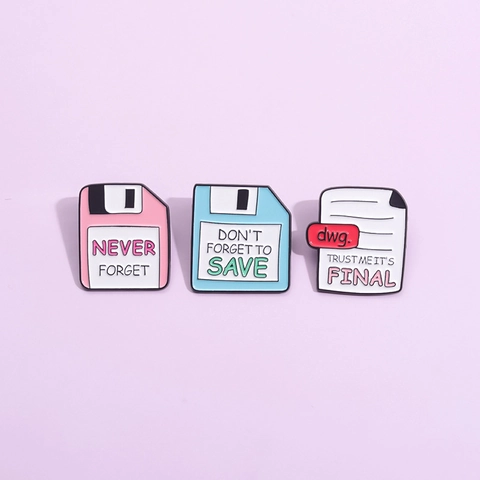 Broche Émaillée Retro Floppy Disk Et Icône Fichier .dwg Alliage Broche Badge Dessin Animé Accessoire Vêtement Pour Sac À Dos