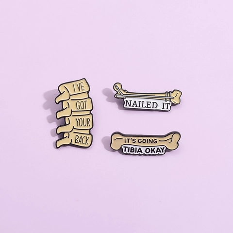 Funny Anatomical Bone Enamel Brooch Pin Alloy Spine Tibia Humorous Pun Quote Jewelry For Doctors Nurses Medical Students