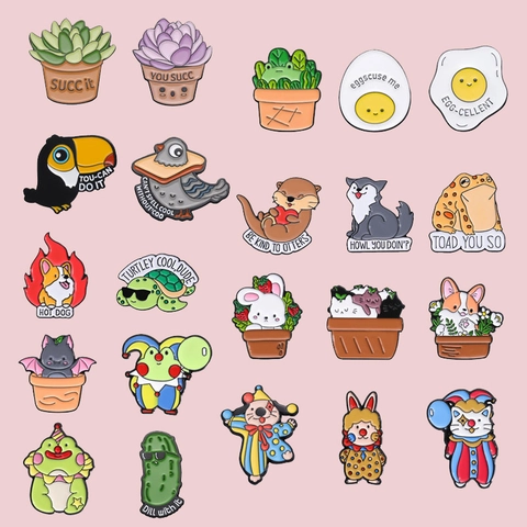 Ensemble De Broches En Alliage De Dessin Animé Émaillé Animaux Mignons Plantes Succulentes Nourriture Badge Drôle Pour Vêtements Sacs Chapeaux