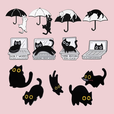 Collezione di Spille in Lega di Gatto Nero del Fumetto Creativo Spille Smaltate Animali Divertenti per Decorazione di Vestiti e Zaino Regalo